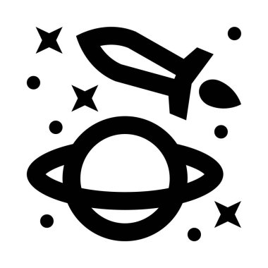 saturn ve uzay gemisi simgesi, beyaz arkaplanda vektör illüstrasyonu 