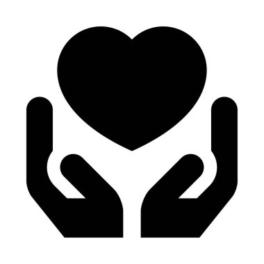 Eller ve kalp simgesi, vektör çizimi beyaz arkaplanda izole edildi 