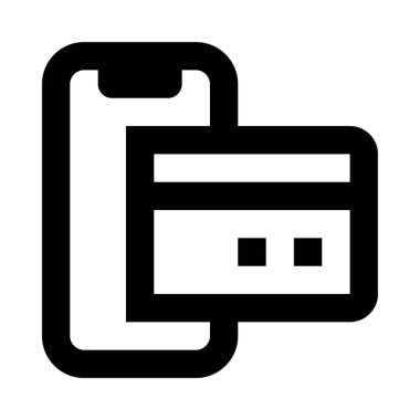 Beyaz arkaplanda izole edilmiş akıllı telefon ve kredi kartı simgesi, vektör illüstrasyonu 