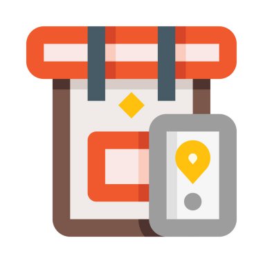 sırt çantası ve jeotag simgesi, vektör illüstrasyonu beyaz arkaplanda izole edildi 