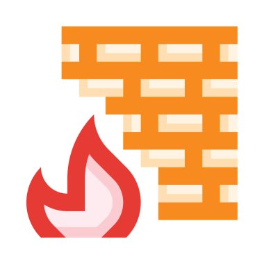 Beyaz arkaplanda izole edilmiş güvenlik duvarı simgesi ve vektör illüstrasyonu 