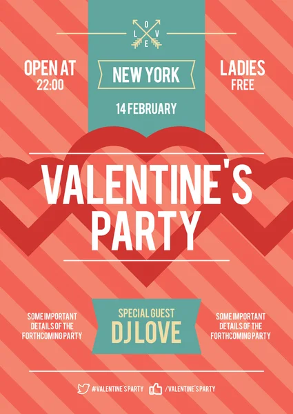 Valentines partij flyer — Stockvector