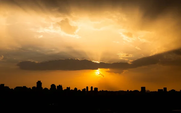 Skyline Van Stad Sao Paulo Tijdens Zonsondergang — Stockfoto