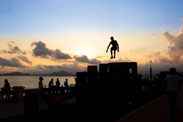 Santos Brasil Marte 2021 Santos Parkour Atleta Marcel Steva Treinando — Fotografia de Stock