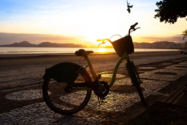 Silhouette Della Bicicletta Fotografata Durante Tramonto Santos Brasile — Foto Stock