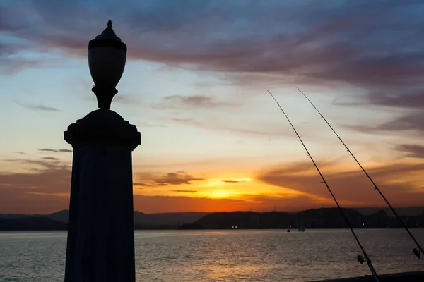 Silhouette Tradizionale Lampione Santos Brasile Altro Tramonto — Foto Stock