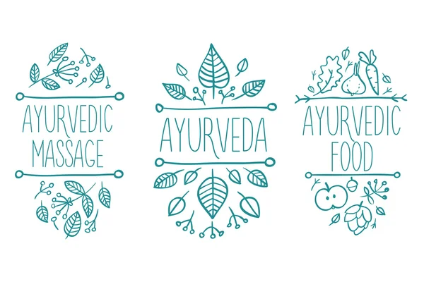 Ayurveda medicine, aromatherapy candle, water, bowl, oil, tea, bottle, flower, leaf, spirit spa set. Hand drawn natural therapy vector illustration — Stock vektor