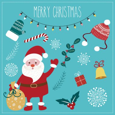 Yeni yıl, Noel tatili vektör elemanı nane arka plan üzerinde ayarlanmış.