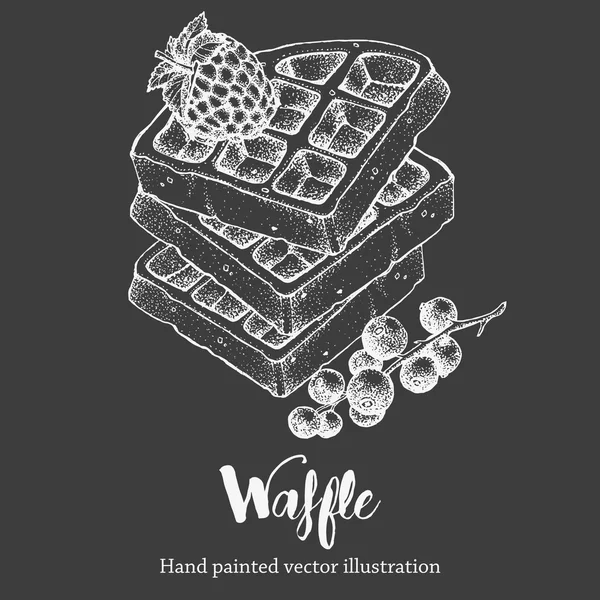 Waffle sweet hand drawing vector sketch illustration on chalkboard — Stock Vector