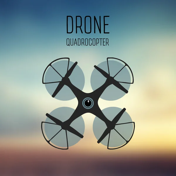 Drone quadrocopter. Drone with action camera front view vector isolated sign. Drone logo, badge, emblem and design element. store, repair & service logotype. Vector. Blurred background — Stock Vector