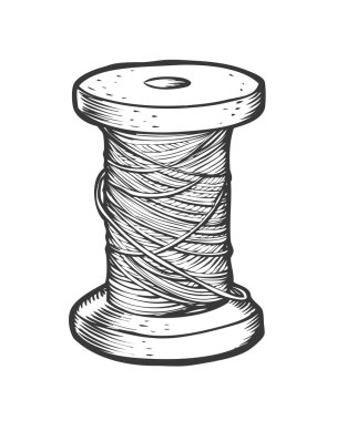 İş parçacığı vektör biriktirme illüstrasyon izole. Elle çizilmiş doodle kroki dikiş aracı.