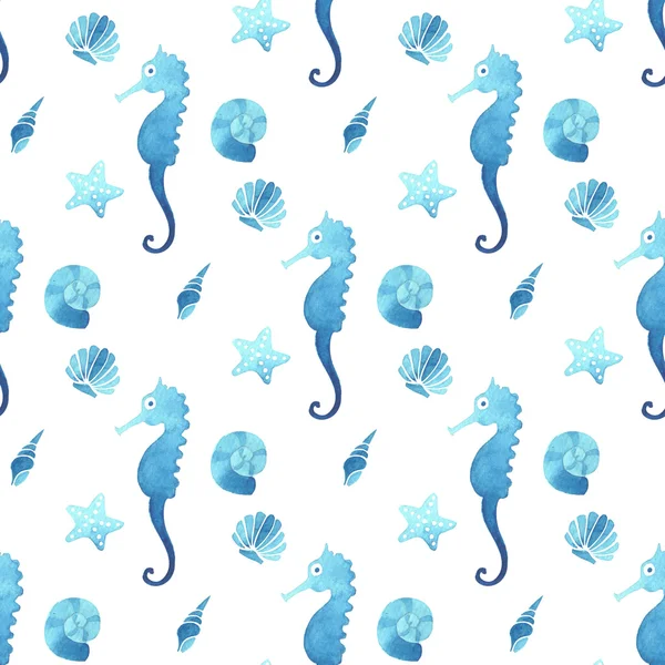 Seahorse seamless watercolor pattern — Stock Photo, Image