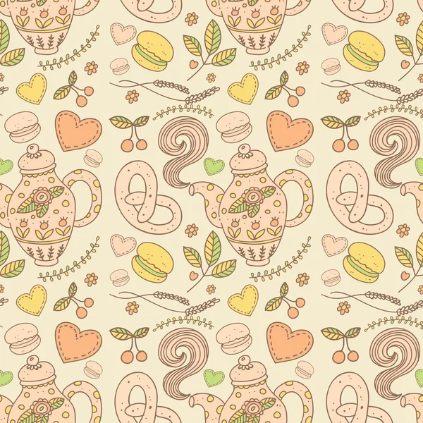 Tea party vector seamless pattern — Stock Vector