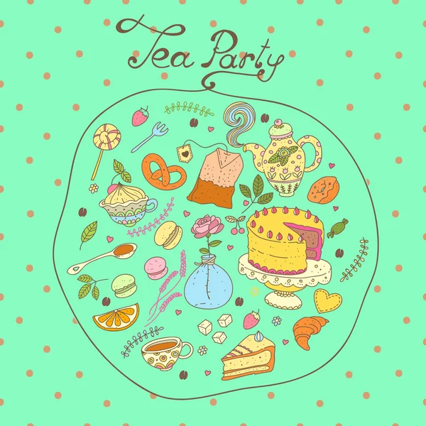 Tea party vector patroon set — Stockvector