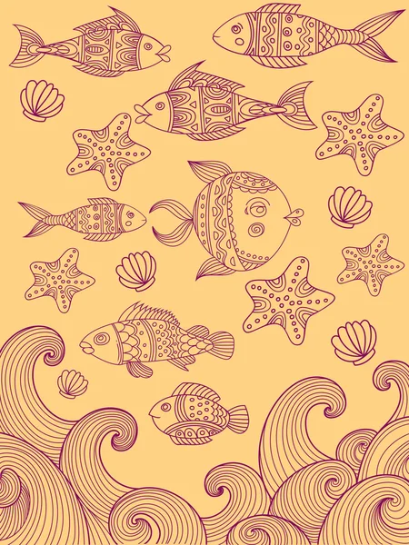 Sea ornate fish vector set — Stock Vector