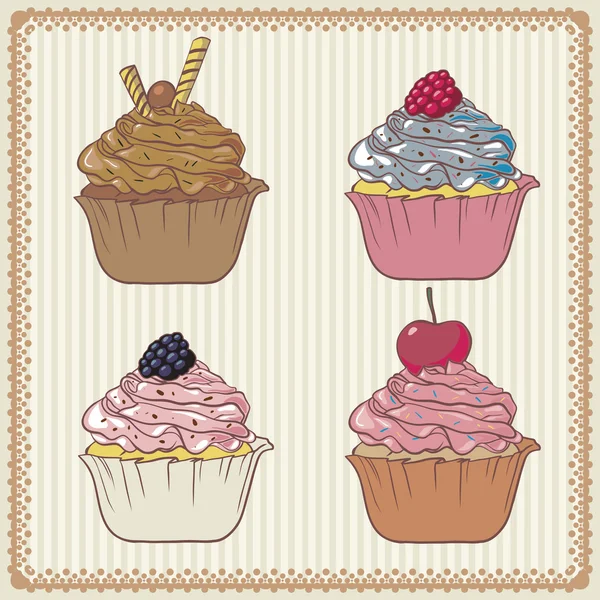 Cuatro cupcakes vector — Archivo Imágenes Vectoriales