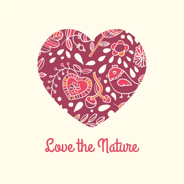 Love the nature. Patterned decorative heart vector. — Stock Vector