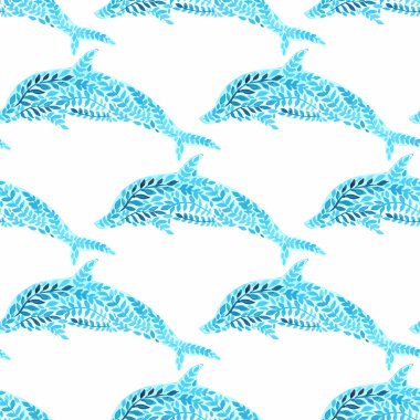 Yunuslar sorunsuz suluboya arka plan. Yunus Dikişsiz desen arka plan vektör çizim