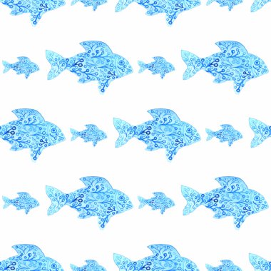 Balıklar sorunsuz suluboya arka plan. Arka plan vektör çizim balık Dikişsiz desen