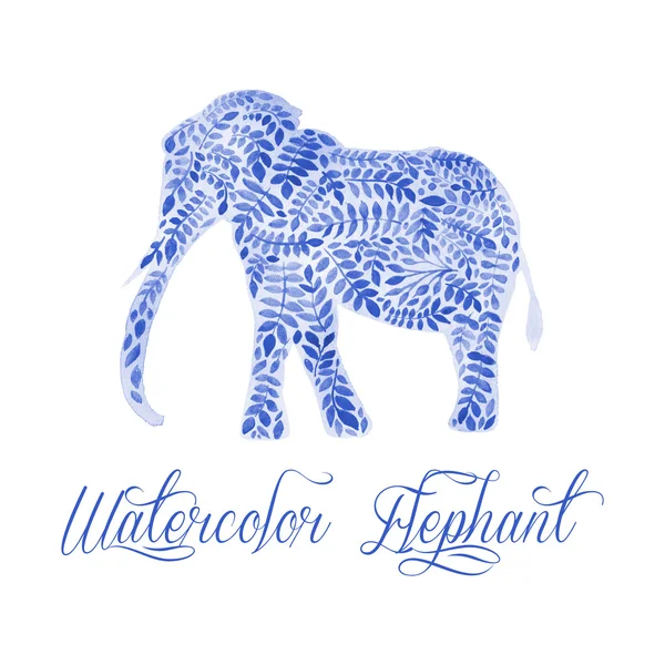 Ilustración de vectores de elefante acuarela floral con dibujos — Vector de stock