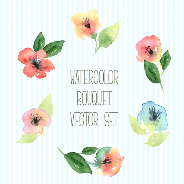 Vektör pastel suluboya çiçek flovers ve bitki örtüsü ile ayarla — Stok Vektör