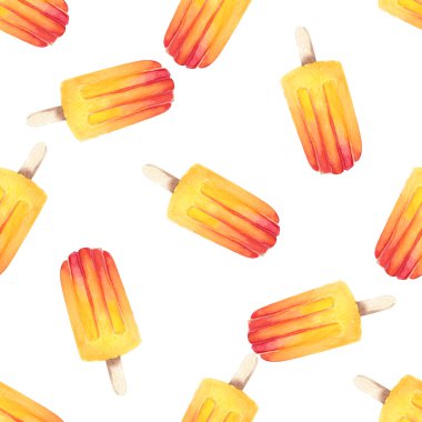 Vector watercolor icecream popsicle seamless pattern