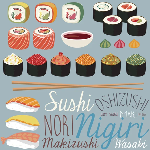 Sushi nigiri vector oject set — Stockový vektor