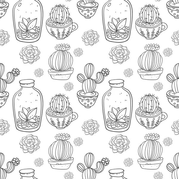 Suculentas y cactus vector pintado a mano patrón sin costuras — Archivo Imágenes Vectoriales