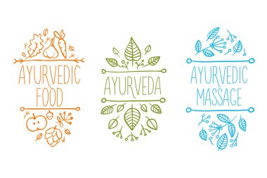 Ayurveda Ayurveda organik sembolleri handpainted vektör çizim ayarla