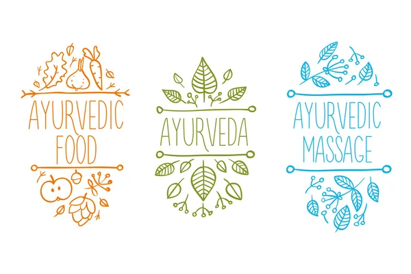 Ayurveda ayurveda símbolos orgânicos pintados à mão conjunto vetor ilustração — Vetor de Stock