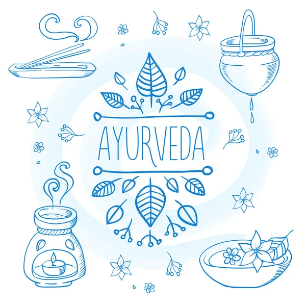 Ayurveda ayurvedic symbole ekologiczne ręcznie malowane zestaw ilustracji wektorowych — Wektor stockowy