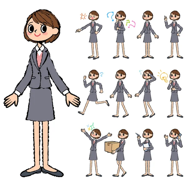 Traje gris mujer de negocios pintada a mano — Vector de stock