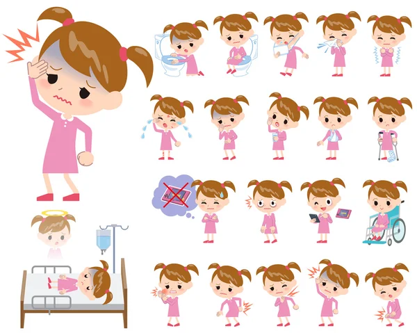 Różowe ubrania dziewczynka o mdłości — Wektor stockowy