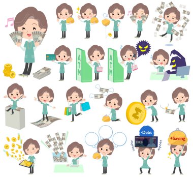 Mavi-yeşil tunik orta kadın para