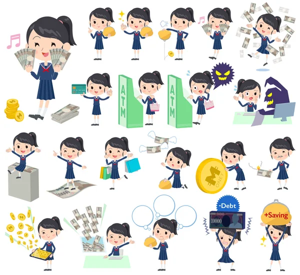 School girl Sailor suit money — Stock Vector