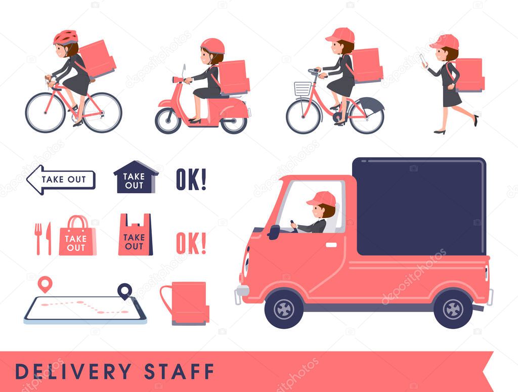 A set of women doing delivery.It's vector art so it's easy to edit.