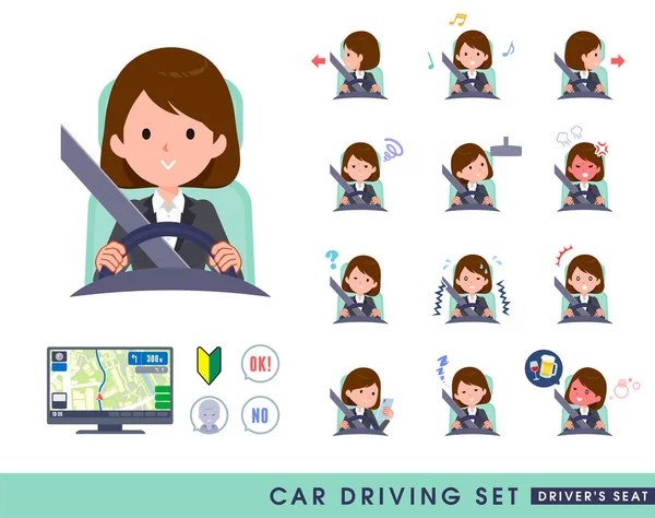 Conjunto Mujeres Que Conducen Coche Asiento Conducción Arte Vectorial Por — Vector de stock