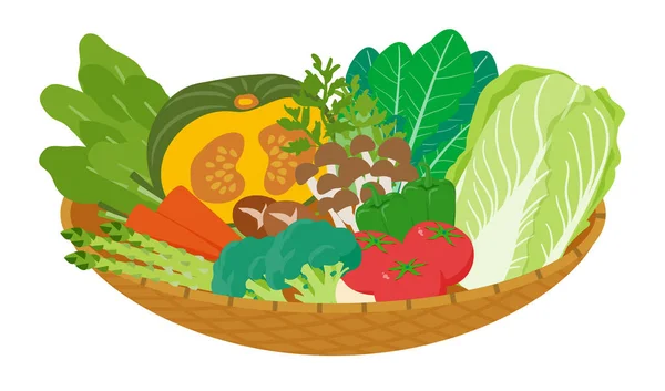 Lots Vegetables Basket Vector Art Easy Edit — Stock Vector