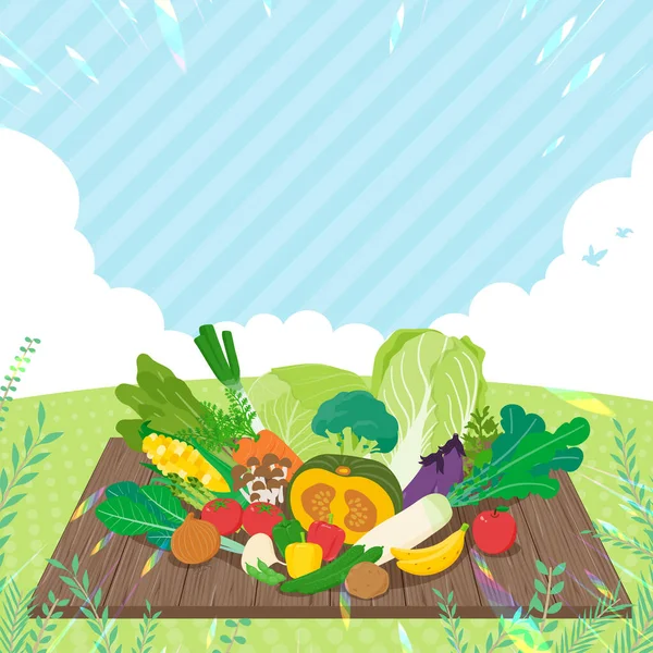 Many Vegetables Sky Square Size Vector Art Easy Edit — Stock Vector