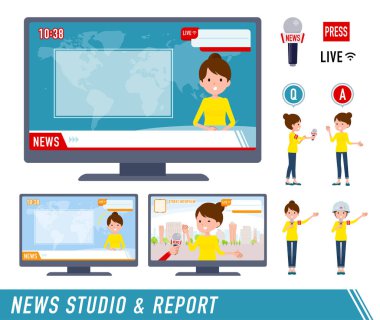 Haber programlarında görünen bir grup kadın. Vektör sanatı olduğu için düzenlemesi kolay..