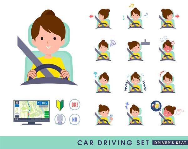 驾驶汽车 驾驶座位 的一组妇女 这是矢量艺术 所以很容易编辑 — 图库矢量图片