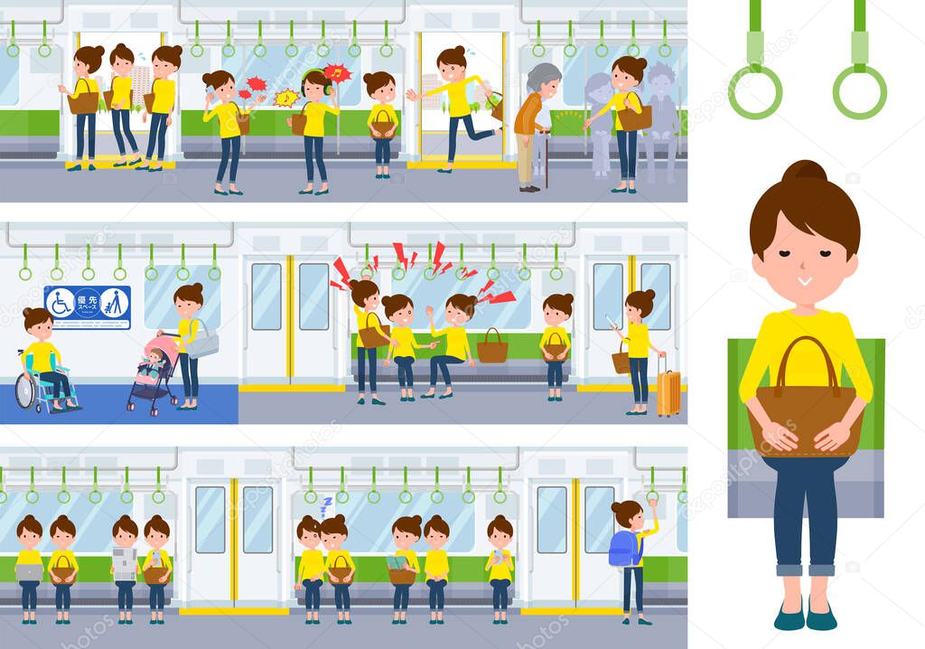 A set of women on the train.It's vector art so it's easy to edit.