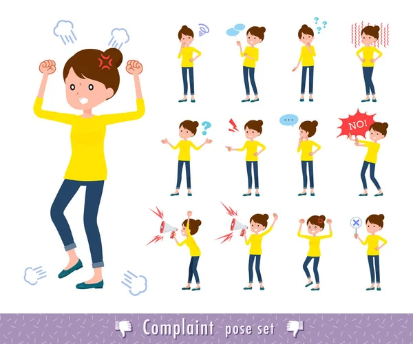 Set Women Expressing Discontent Pauses Complain Protest Vector Art Easy — Stock Vector