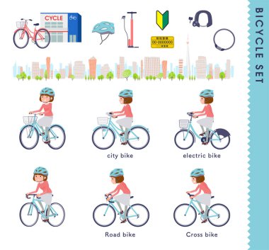 Çeşitli bisikletlere binen bir grup kadın. Yönlendirmesi çok kolay..