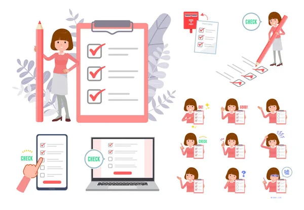 Uppsättning Kvinnor Med Kontrollmarkering Det Vektorkonst Lätt Att Redaktionera Nedre — Stock vektor