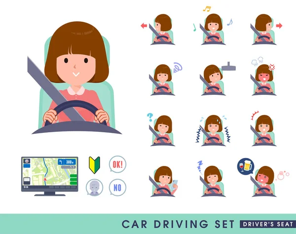 驾驶汽车的一组妇女 驾驶座位 矢量艺术很容易编辑 — 图库矢量图片