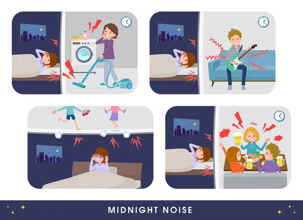 Set Women Suffering Noise Neighbors Vector Art Easy Edit — стоковый вектор