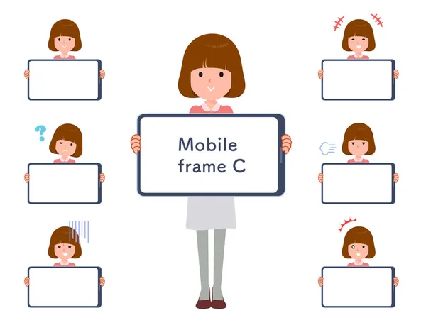 Zestaw Kobiet Ekranu Smartfona Type Sztuka Wektorowa Tak Łatwa Edycji — Wektor stockowy