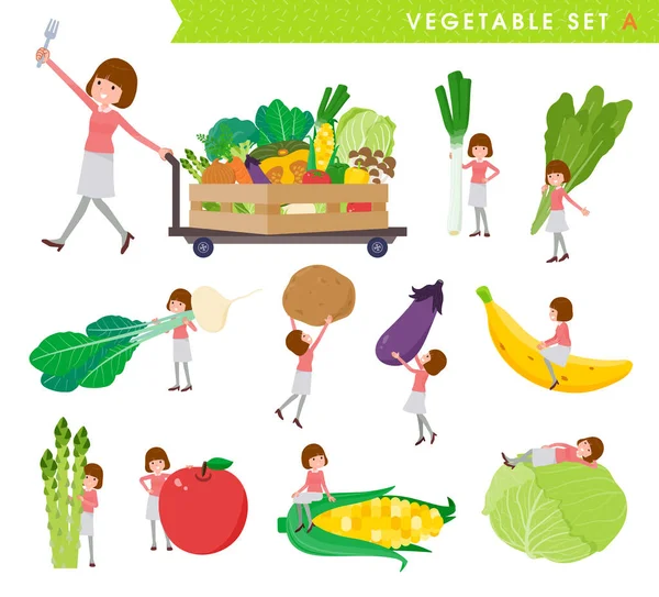 Set Women Vegetables Type Vector Art Easy Edit — стоковый вектор
