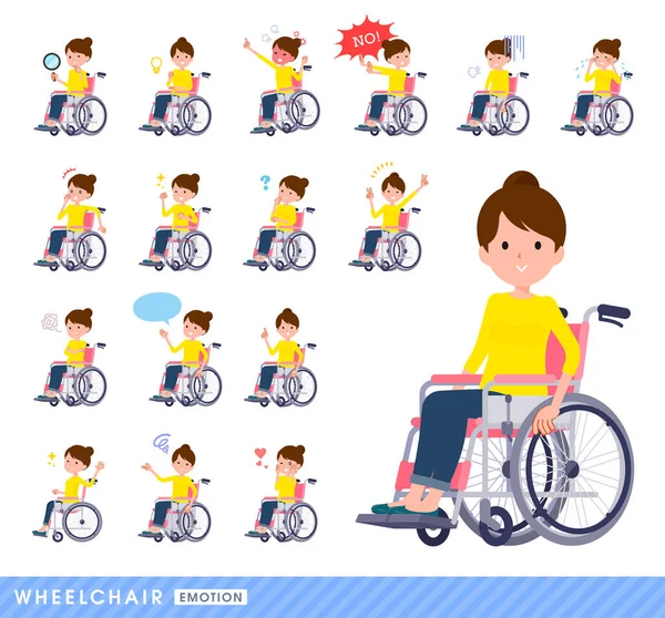 Zestaw Kobiet Wózku Inwalidzkim Przedstawia Emocje Takie Jak Śmiech Gniew — Wektor stockowy
